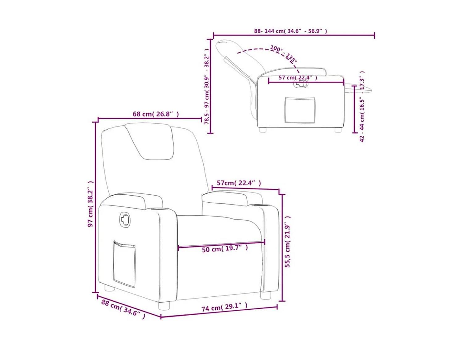 Fauteuil verstelbaar stof bruin