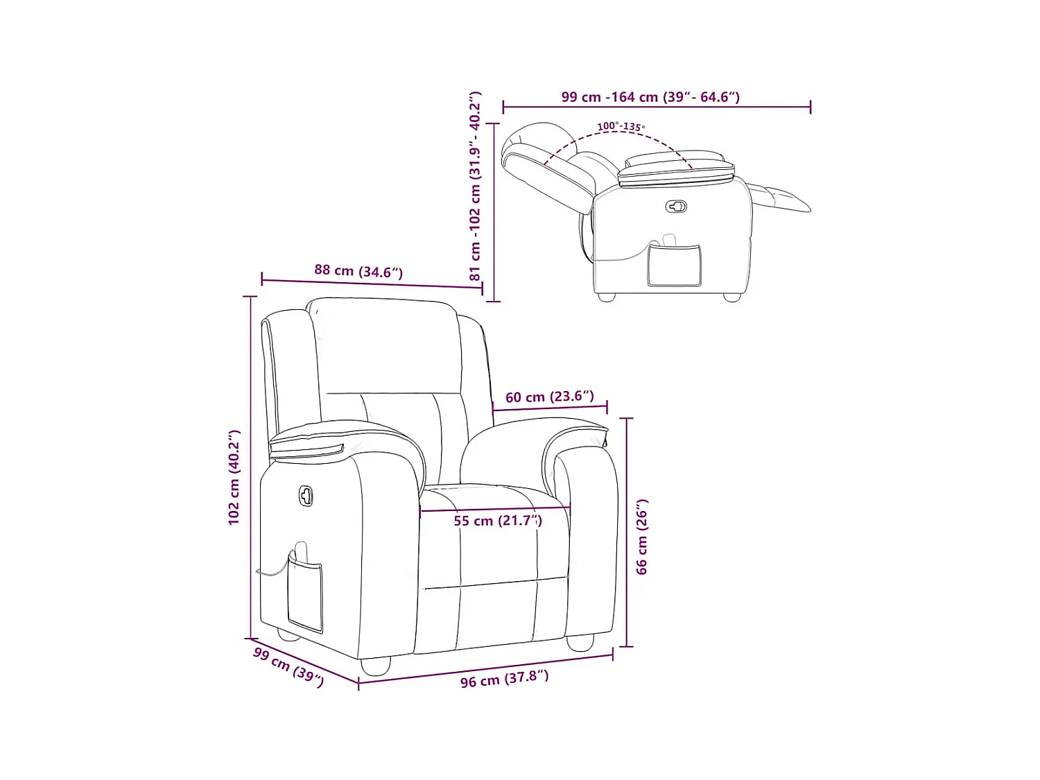 Poltrona Massaggiante Reclinabile Marrone in Tessuto