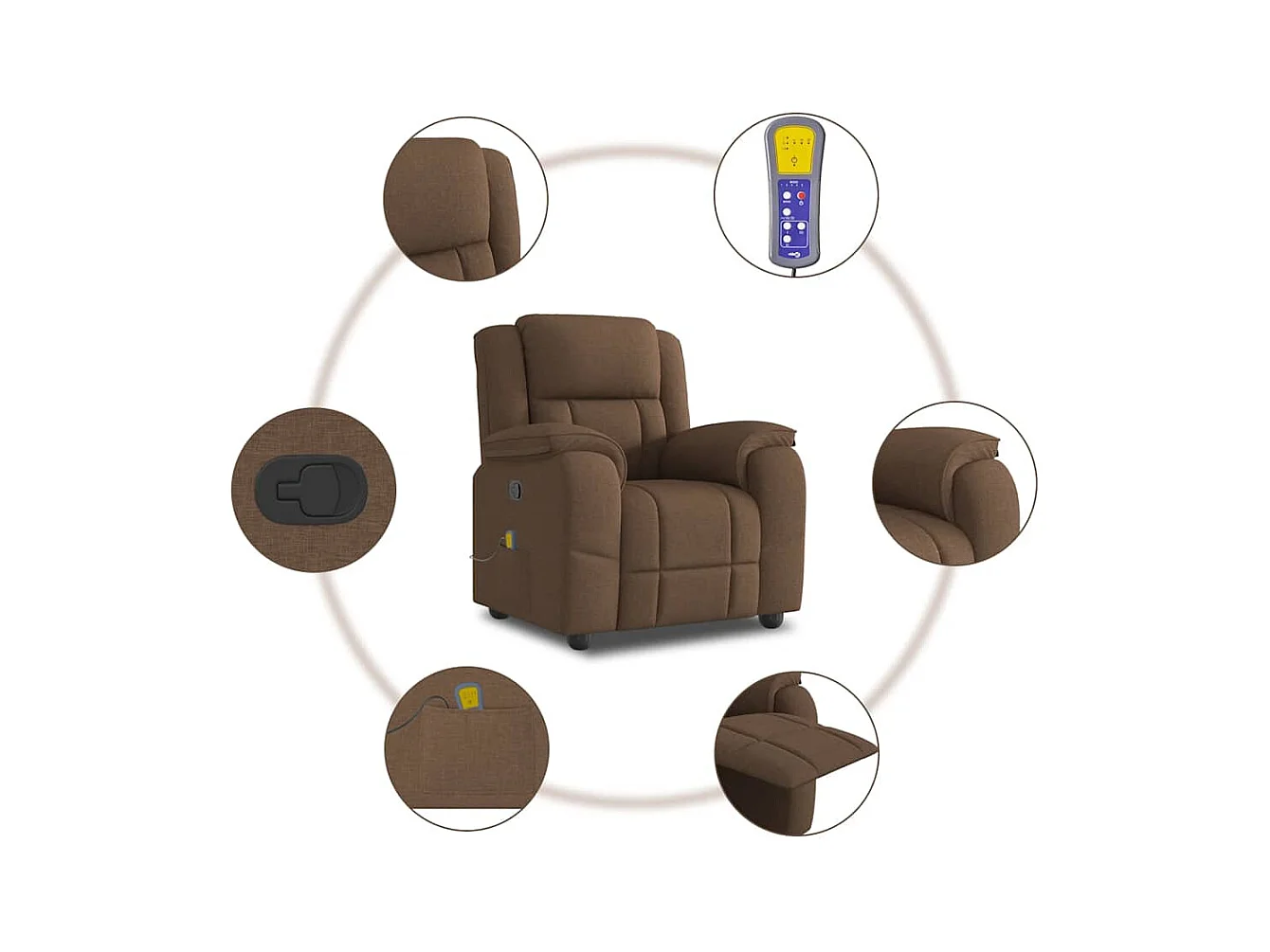Poltrona Massaggiante Reclinabile Marrone in Tessuto
