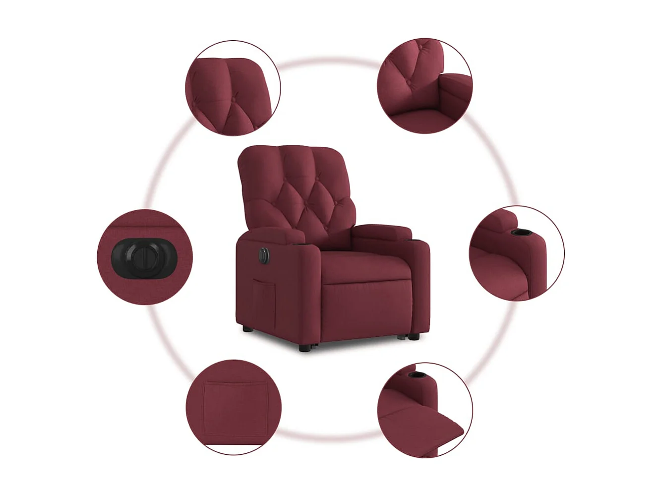 Fauteuil inclinable électrique rouge bordeaux tissu
