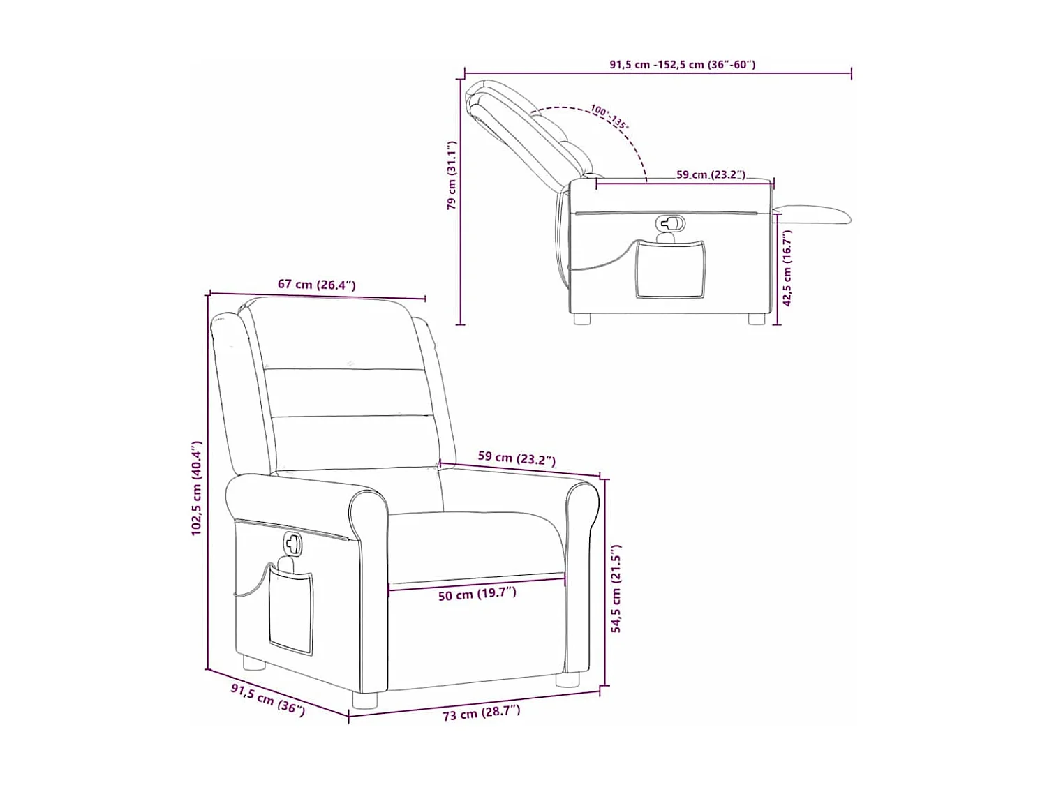 Fauteuil de massage inclinable Gris clair Tissu