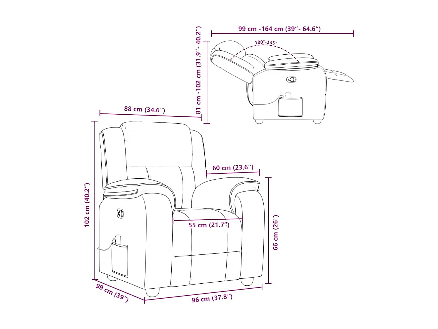 Fauteuil de massage inclinable Gris foncé Tissu