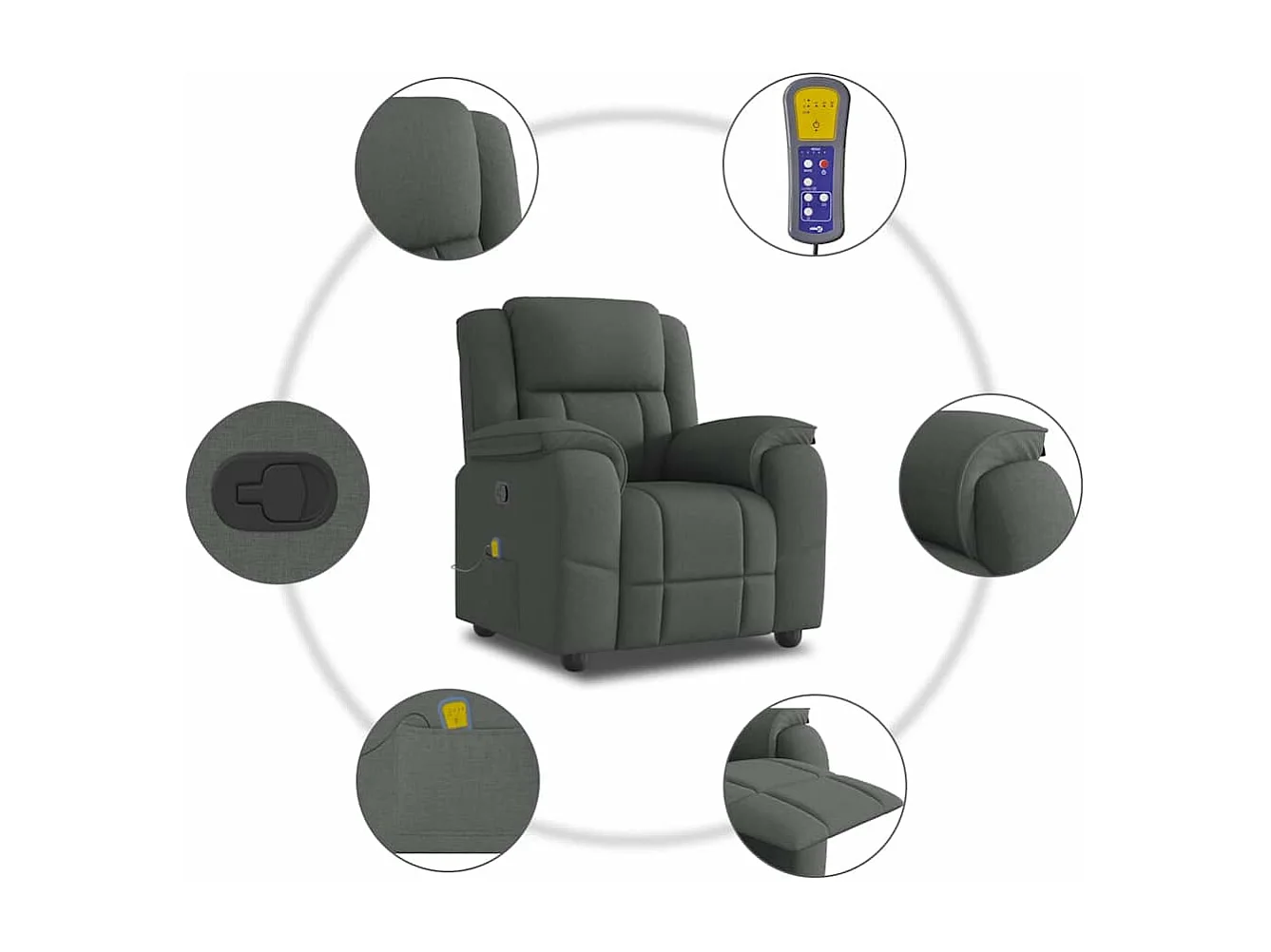 Fauteuil de massage inclinable Gris foncé Tissu