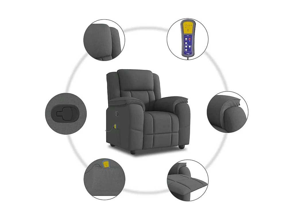 Fauteuil de massage inclinable Gris foncé Tissu