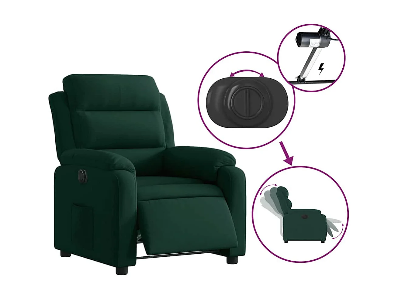 Fauteuil inclinable électrique vert foncé velours