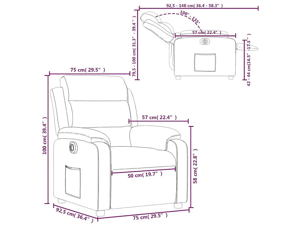 Fauteuil inclinable électrique vert foncé velours