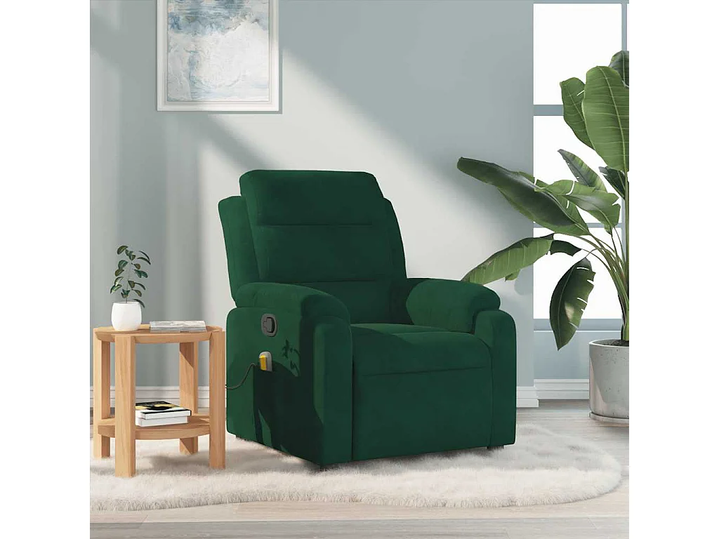 Poltrona de massagens reclinável veludo verde-escuro