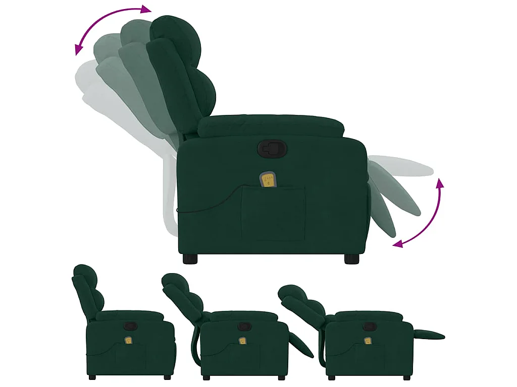 Poltrona de massagens reclinável veludo verde-escuro