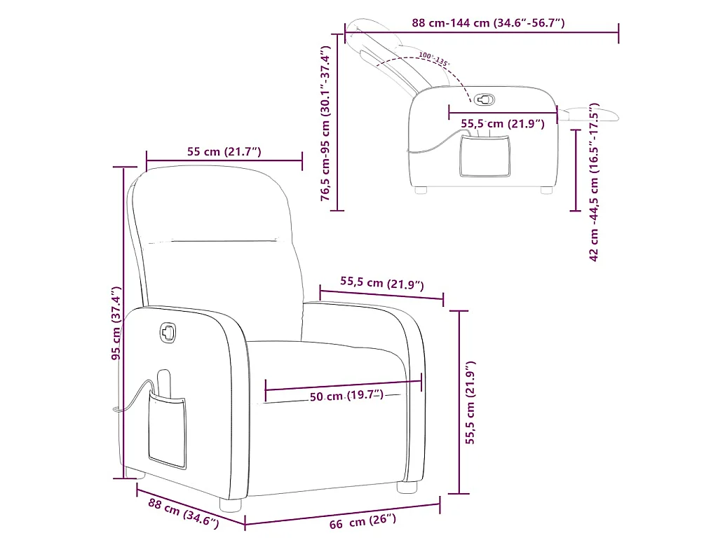 Massagestoel verstelbaar stof wijnrood