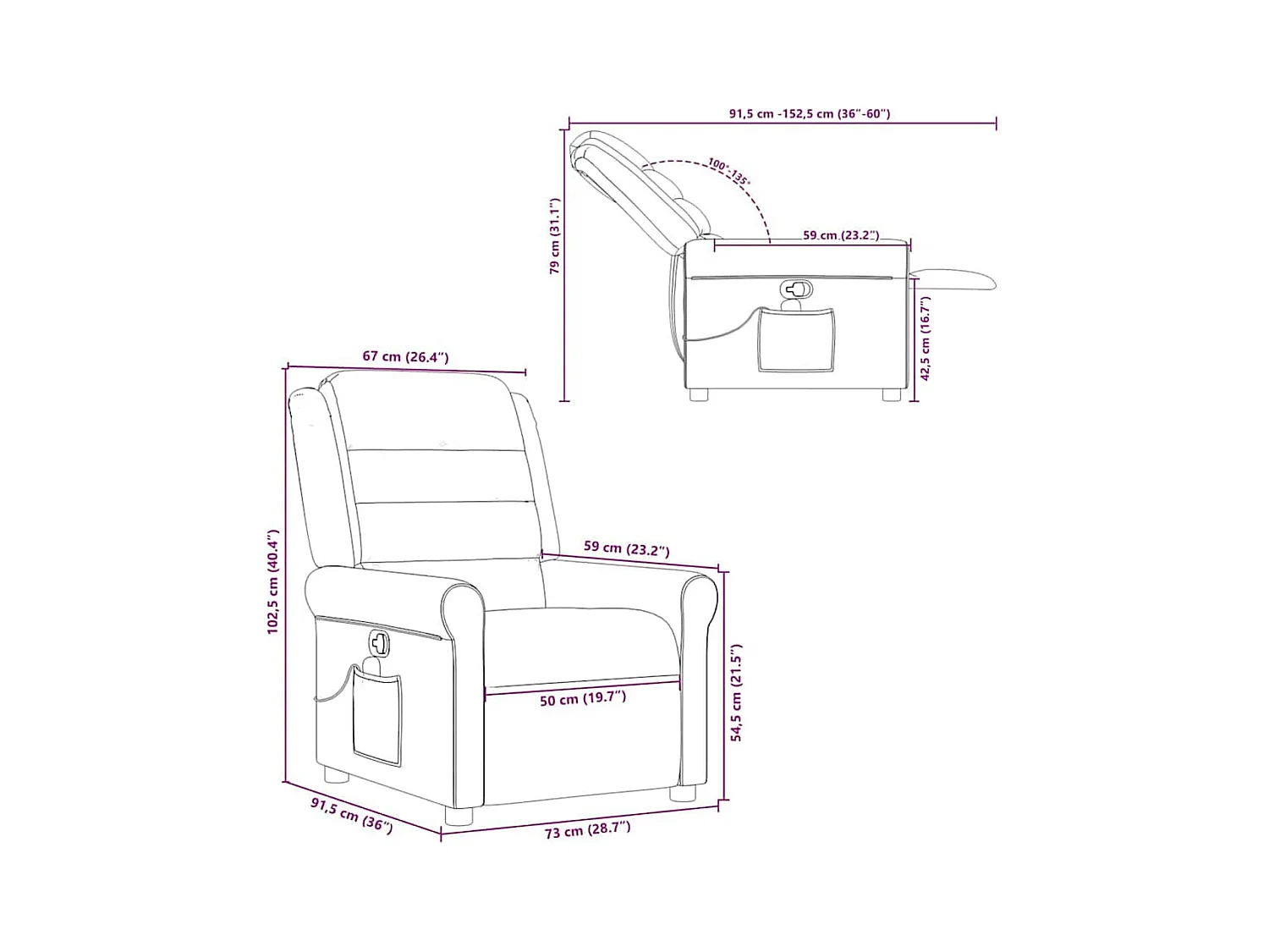 Poltrona de massagens reclinável tecido preto