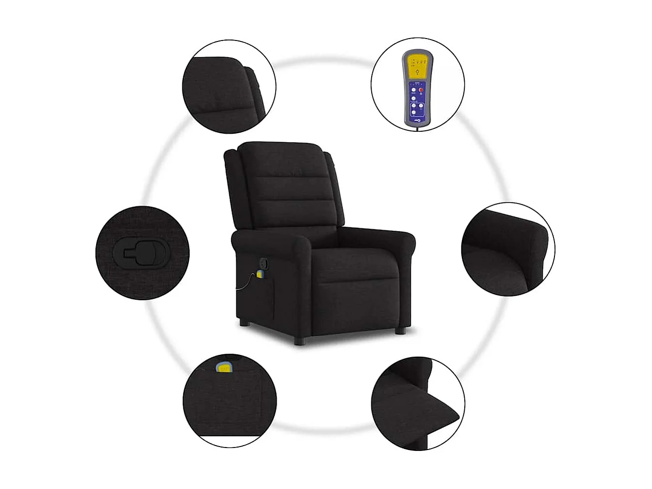 Fauteuil de massage inclinable Noir Tissu