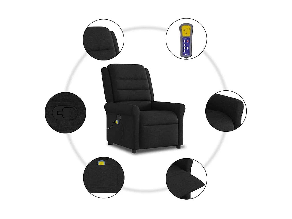Fauteuil de massage inclinable Noir Tissu