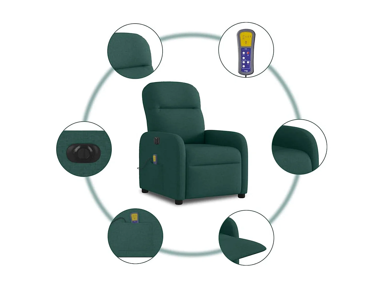 Massagesessel Elektrisch Dunkelgrün Stoff