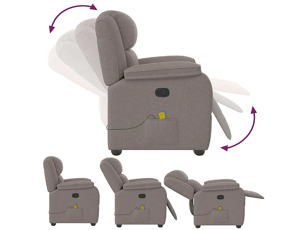 Poltrona de massagens reclinável tecido cinzento-acastanhado