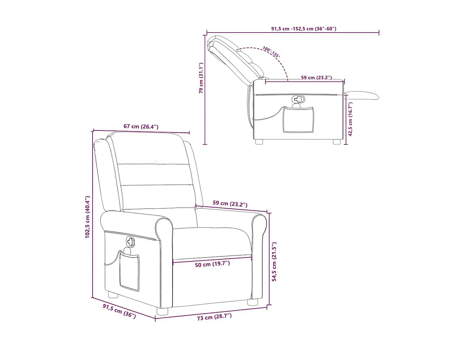 Fauteuil de massage inclinable Rouge bordeaux Tissu