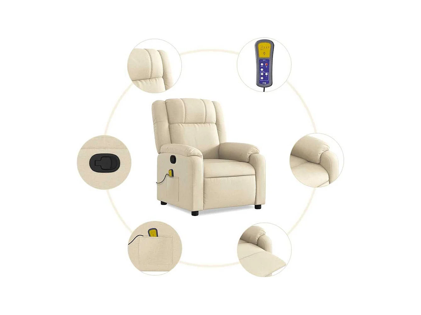 Fauteuil de massage inclinable Crème Tissu