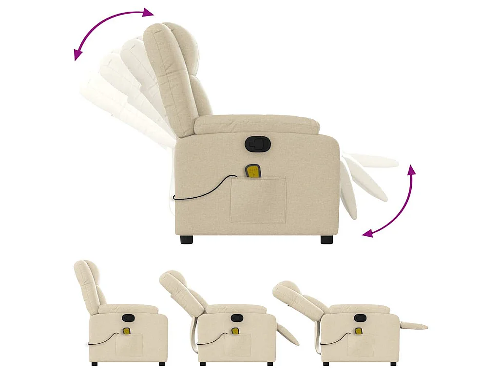 Poltrona de massagens reclinável tecido cor creme