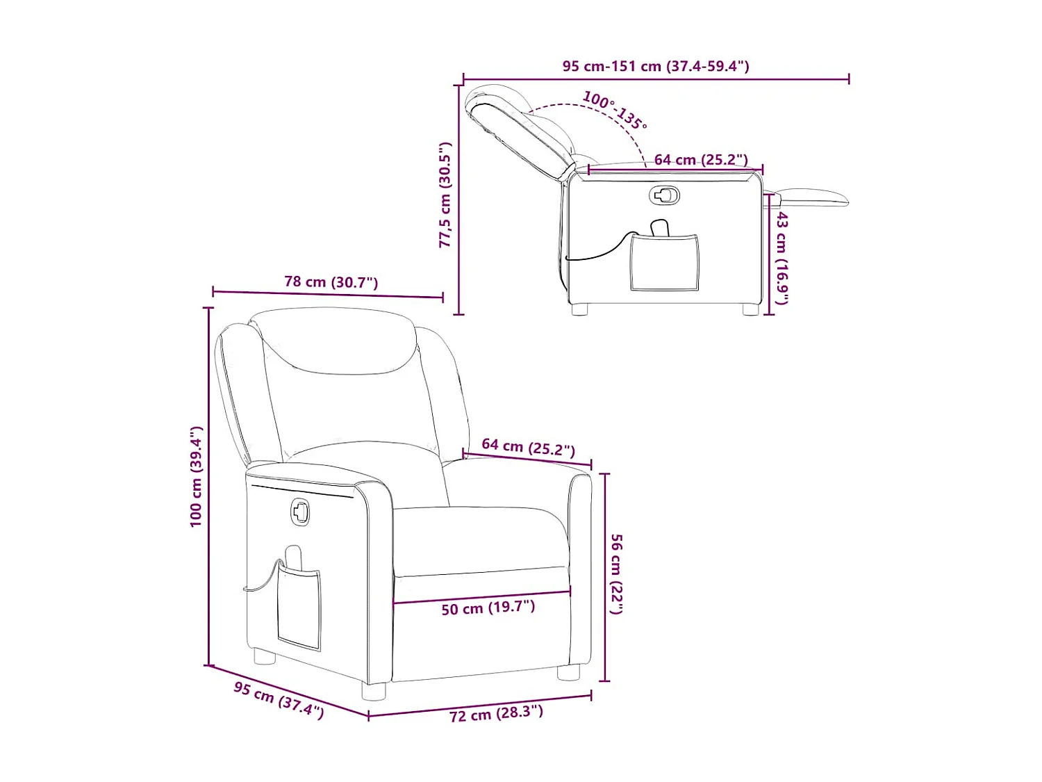 Fauteuil de massage inclinable gris nuage tissu