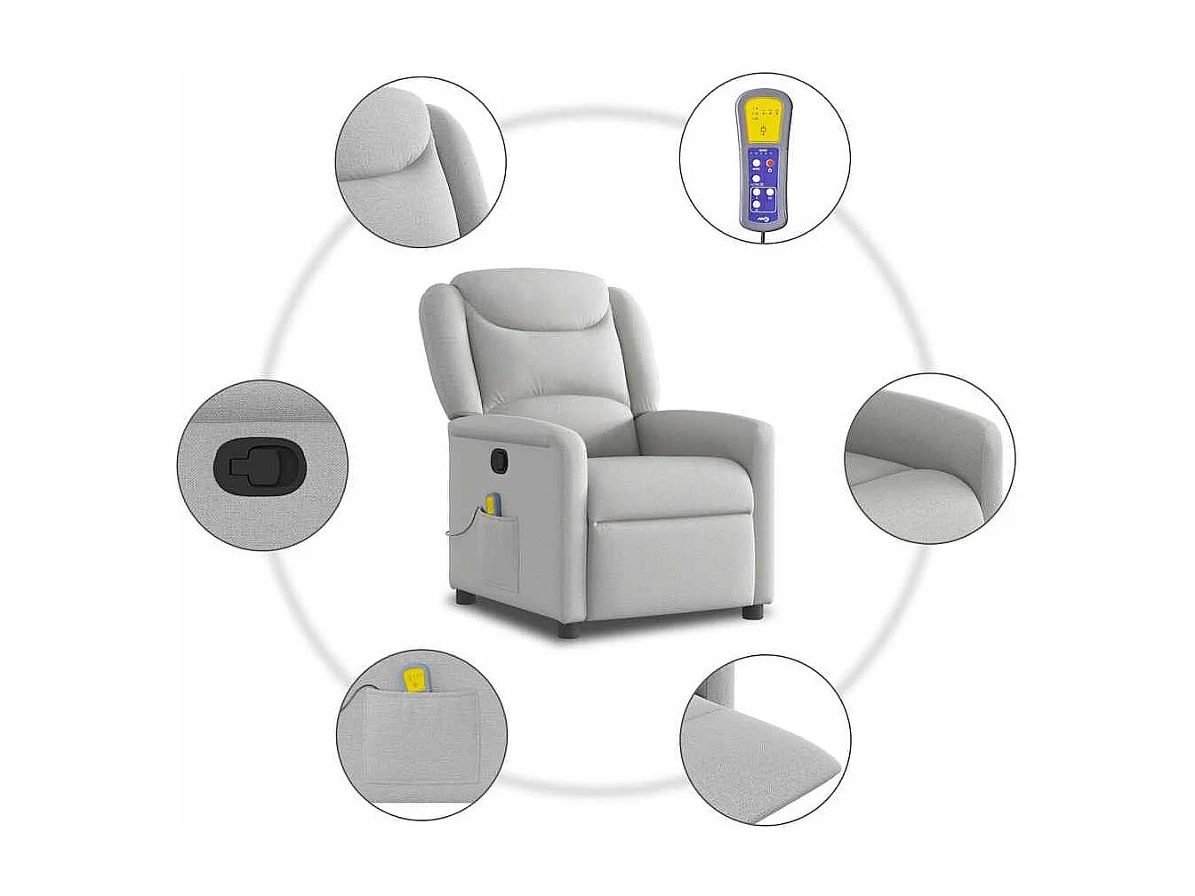Fauteuil de massage inclinable gris nuage tissu