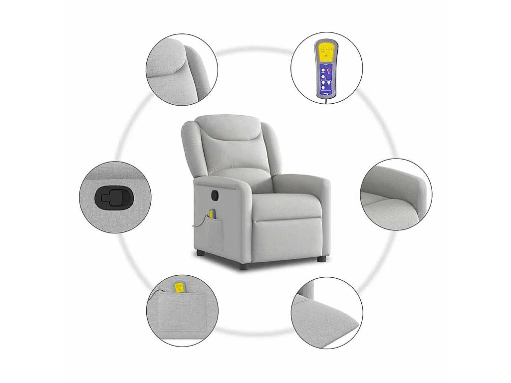 Fauteuil de massage inclinable gris nuage tissu