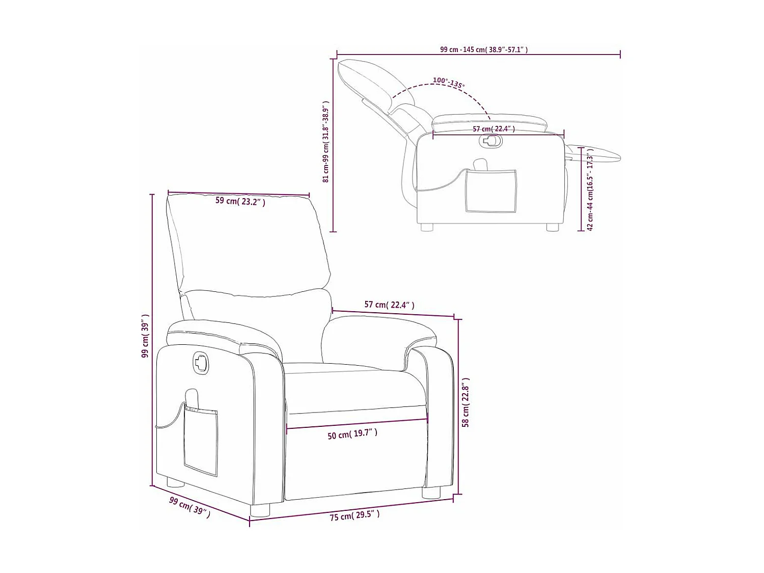 Poltrona de massagens reclinável tecido roxo
