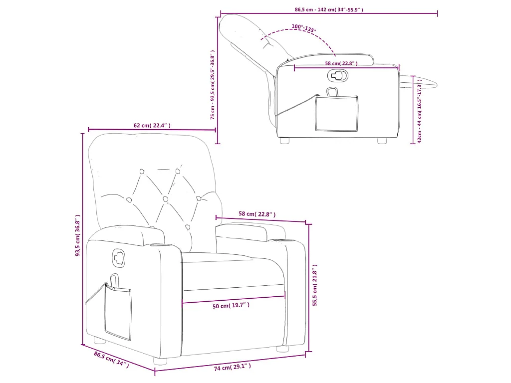 Fauteuil de massage inclinable Marron foncé Tissu