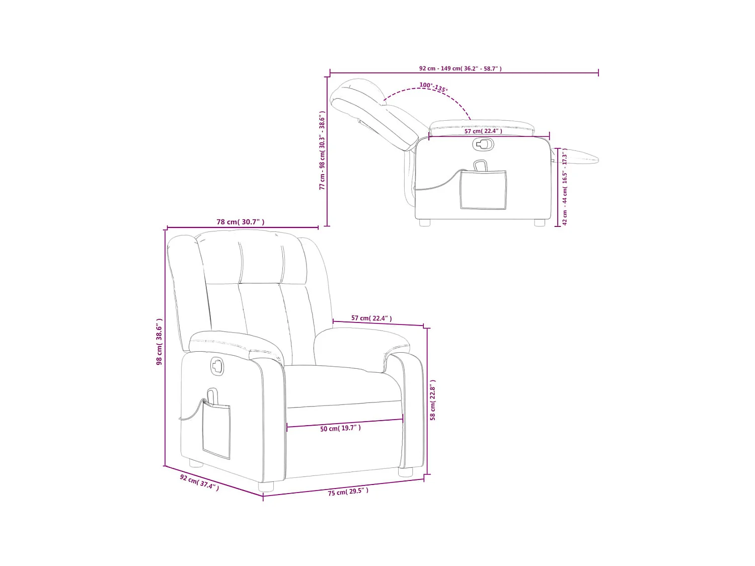 Massagestoel verstelbaar stof wijnrood