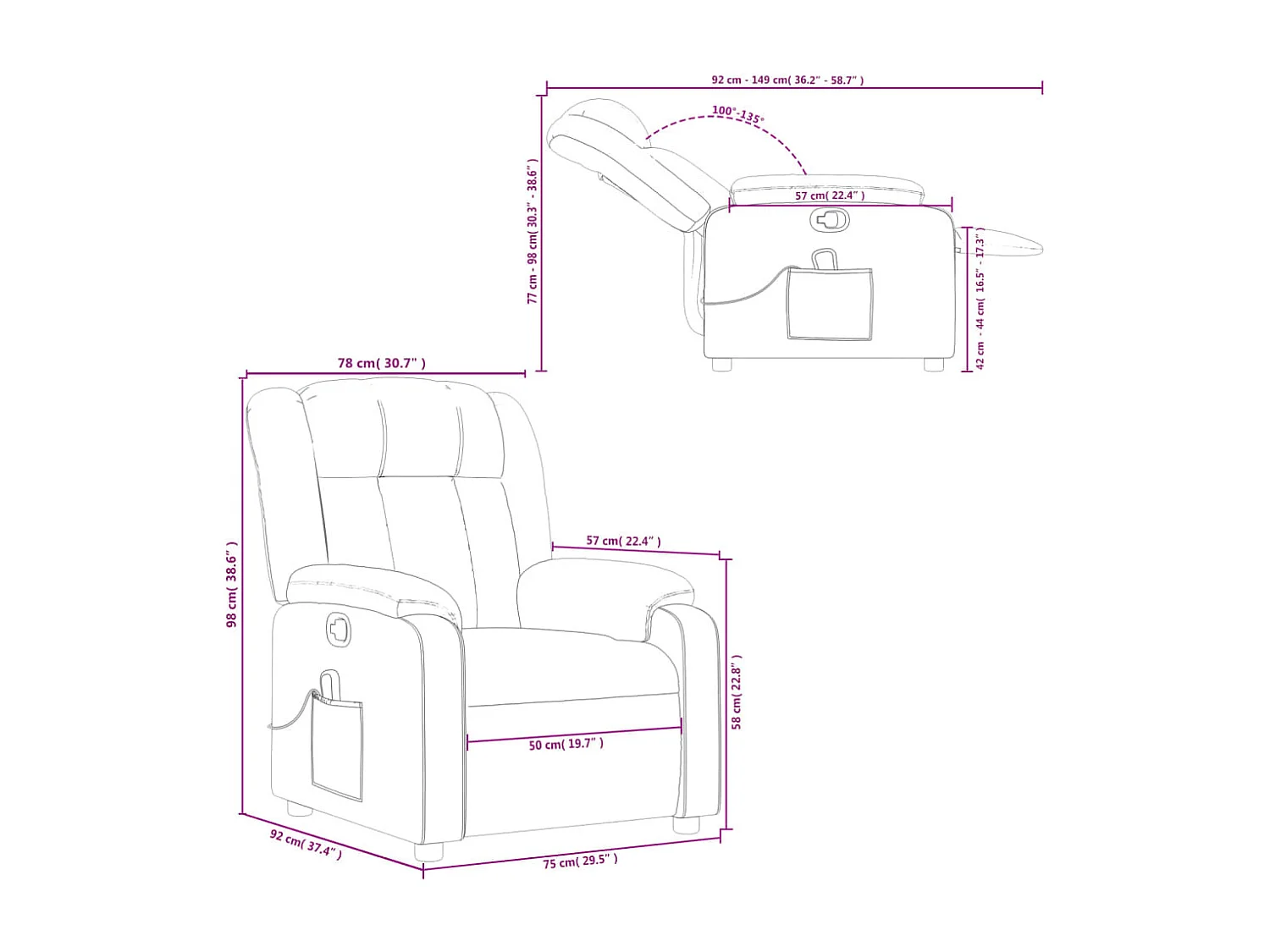 Fauteuil de massage inclinable Rouge bordeaux Tissu