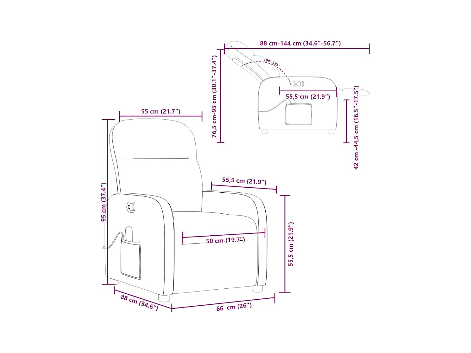 Fauteuil de massage inclinable Marron foncé Tissu