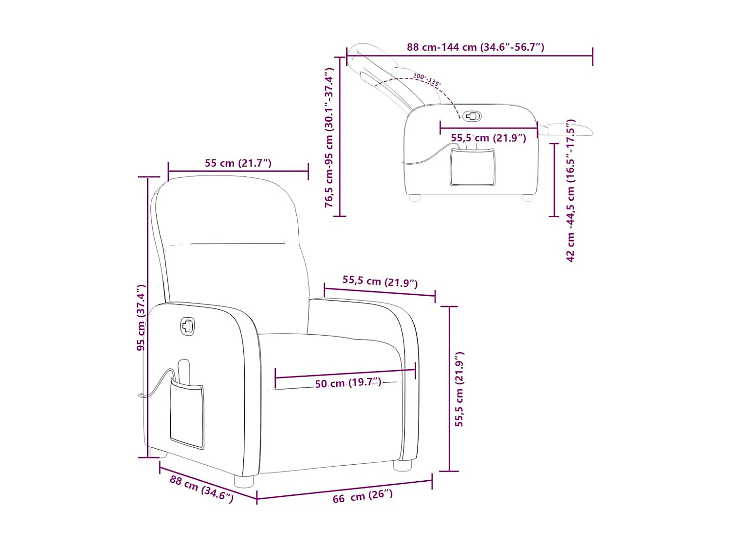 Fauteuil de massage inclinable Marron foncé Tissu