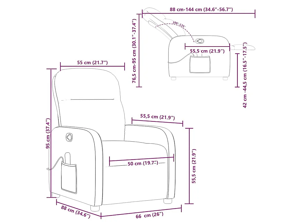 Poltrona Massaggiante Reclinabile Marrone Scuro in Tessuto