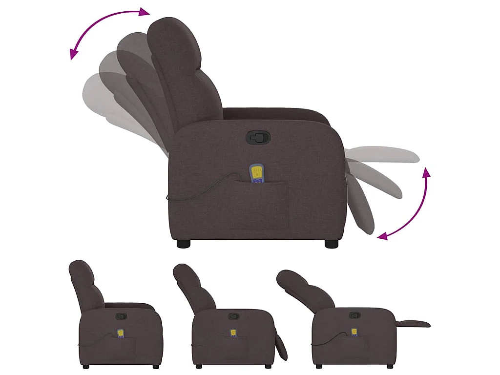 Poltrona Massaggiante Reclinabile Marrone Scuro in Tessuto