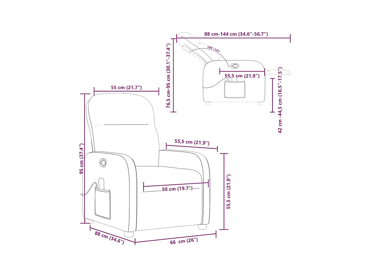 Poltrona de massagens reclinável tecido cor creme
