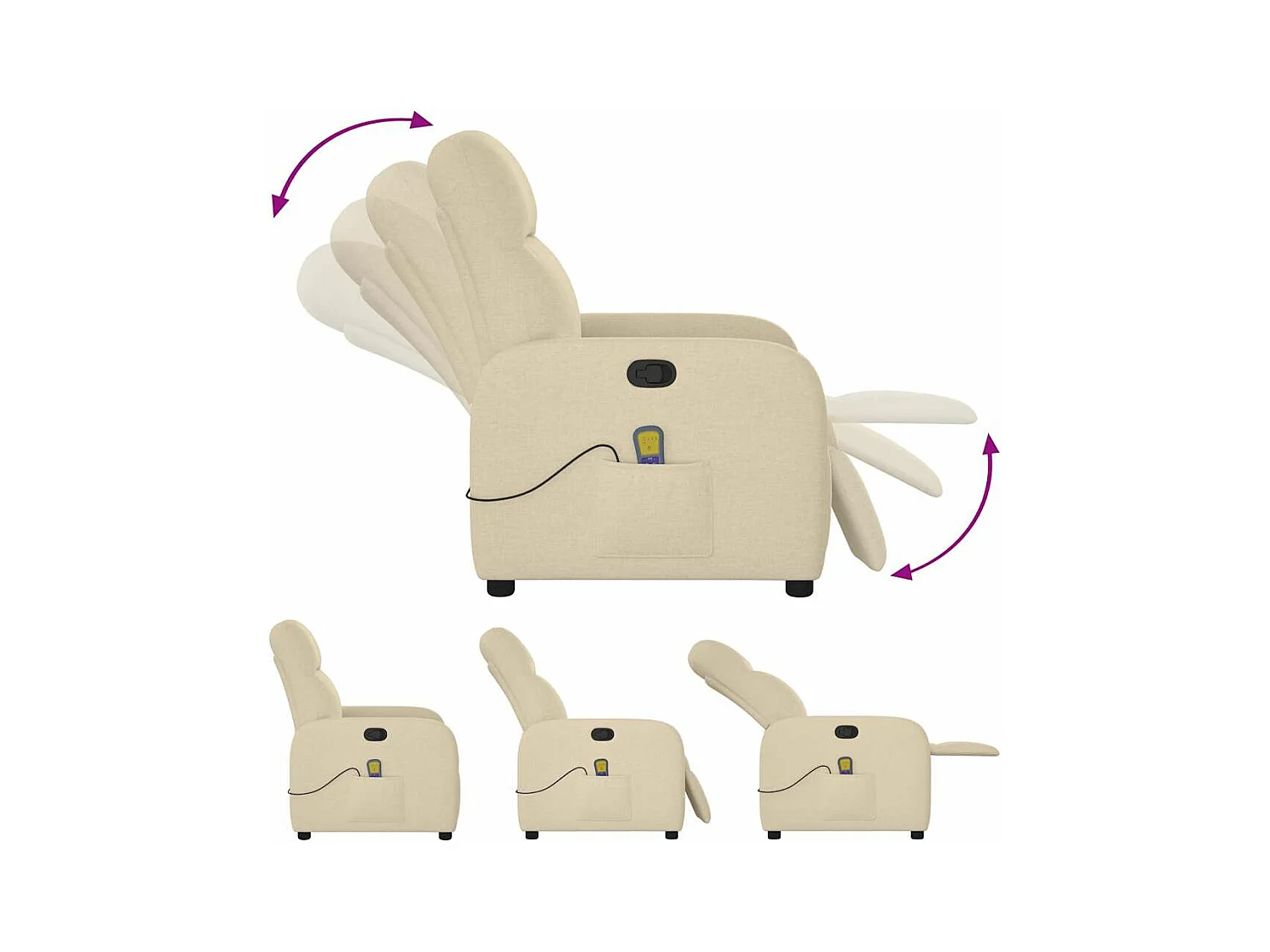 Poltrona de massagens reclinável tecido cor creme