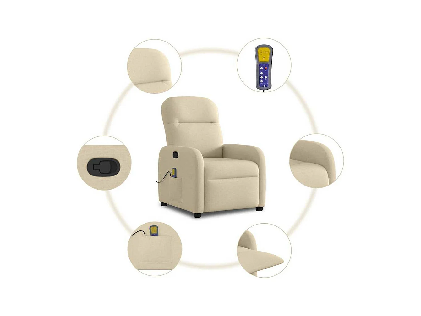 Poltrona de massagens reclinável tecido cor creme