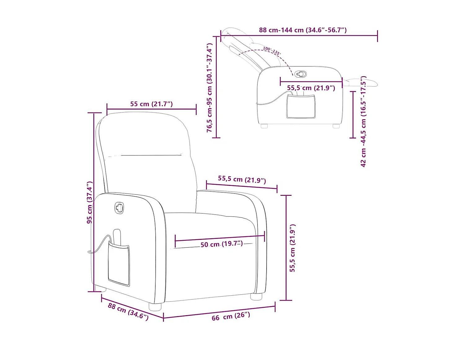 Fauteuil de massage inclinable Crème Tissu