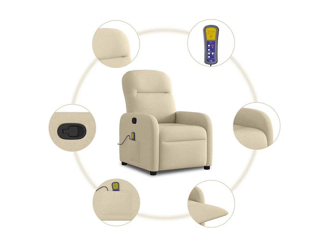 Fauteuil de massage inclinable Crème Tissu