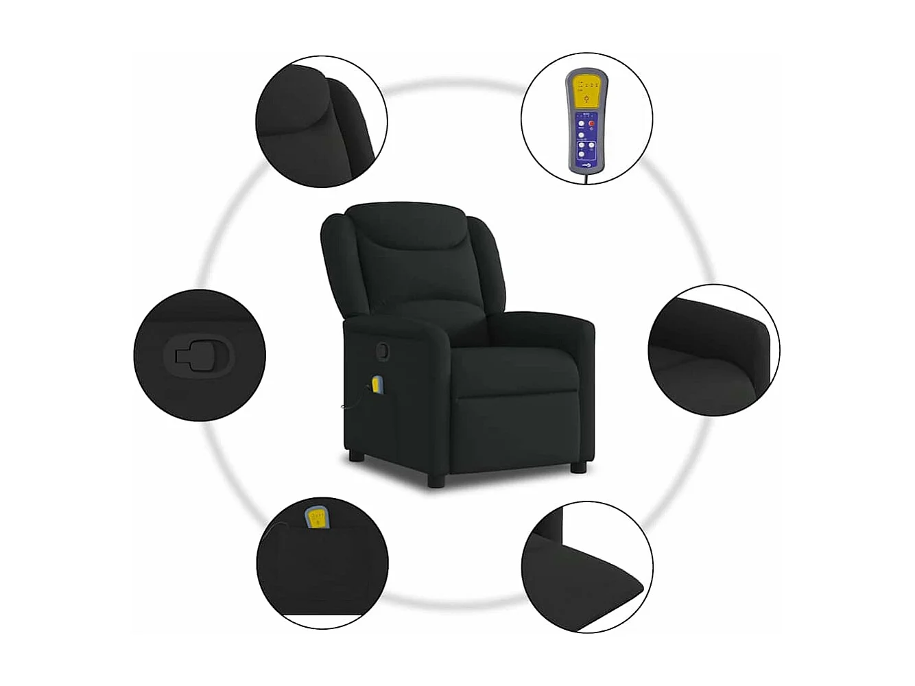 Fauteuil de massage inclinable Noir Tissu