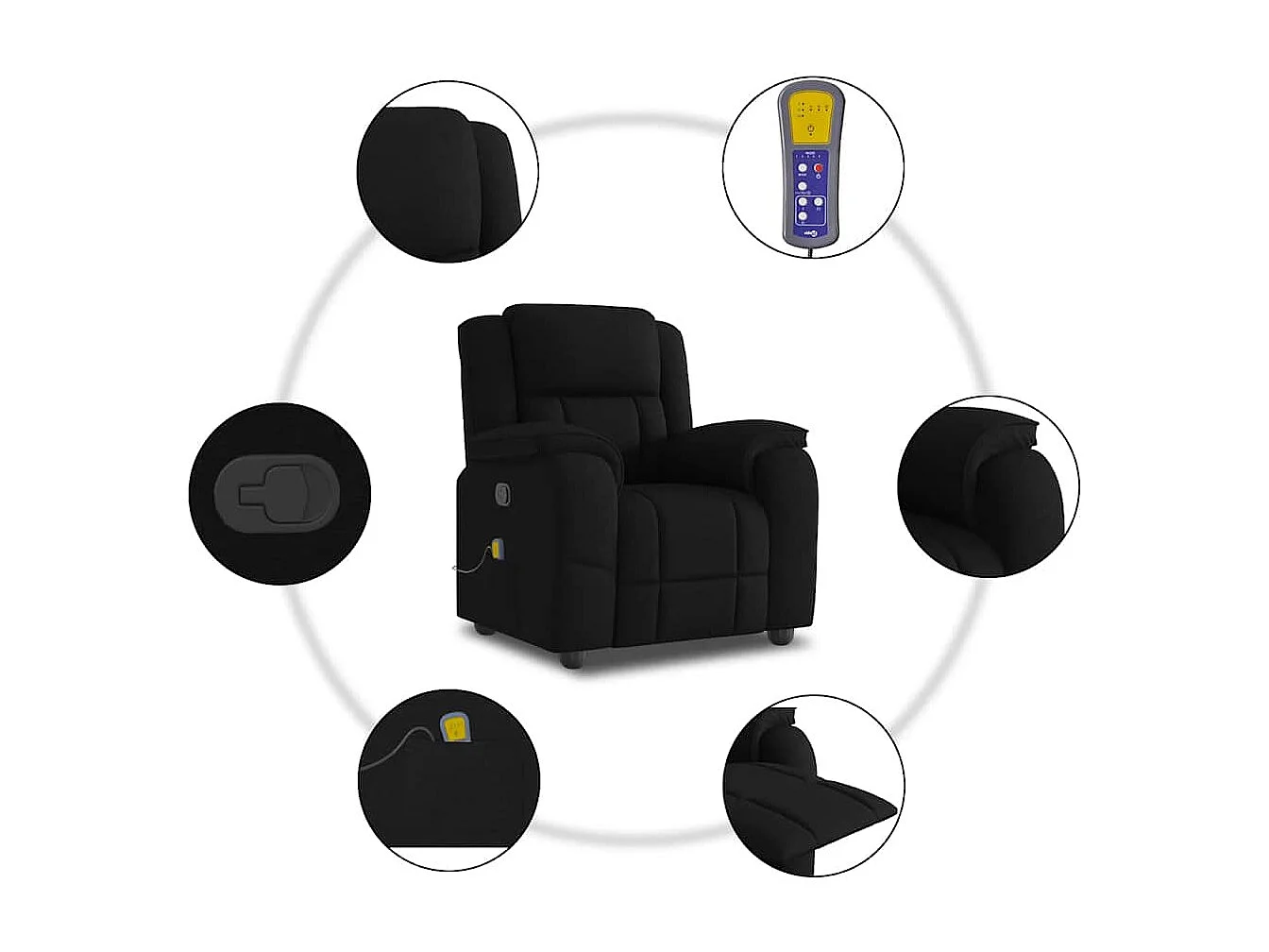 Fauteuil de massage inclinable Noir Tissu