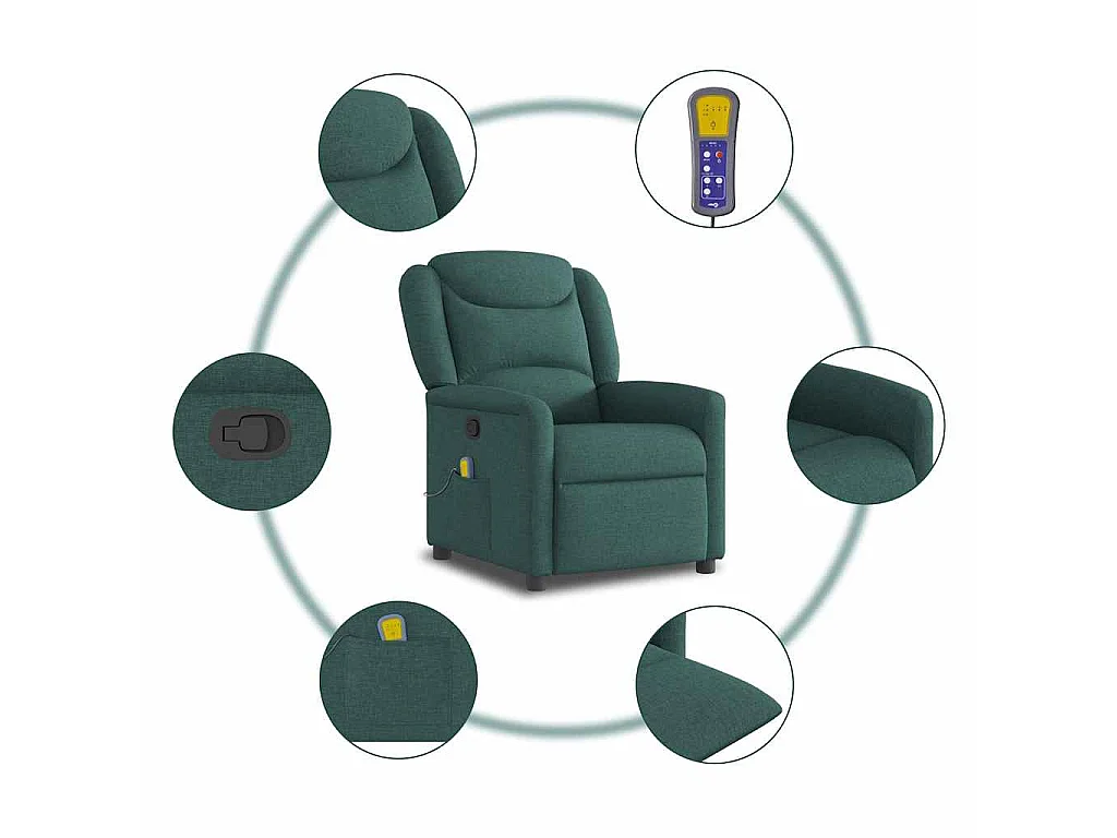 Poltrona de massagens reclinável tecido verde-escuro