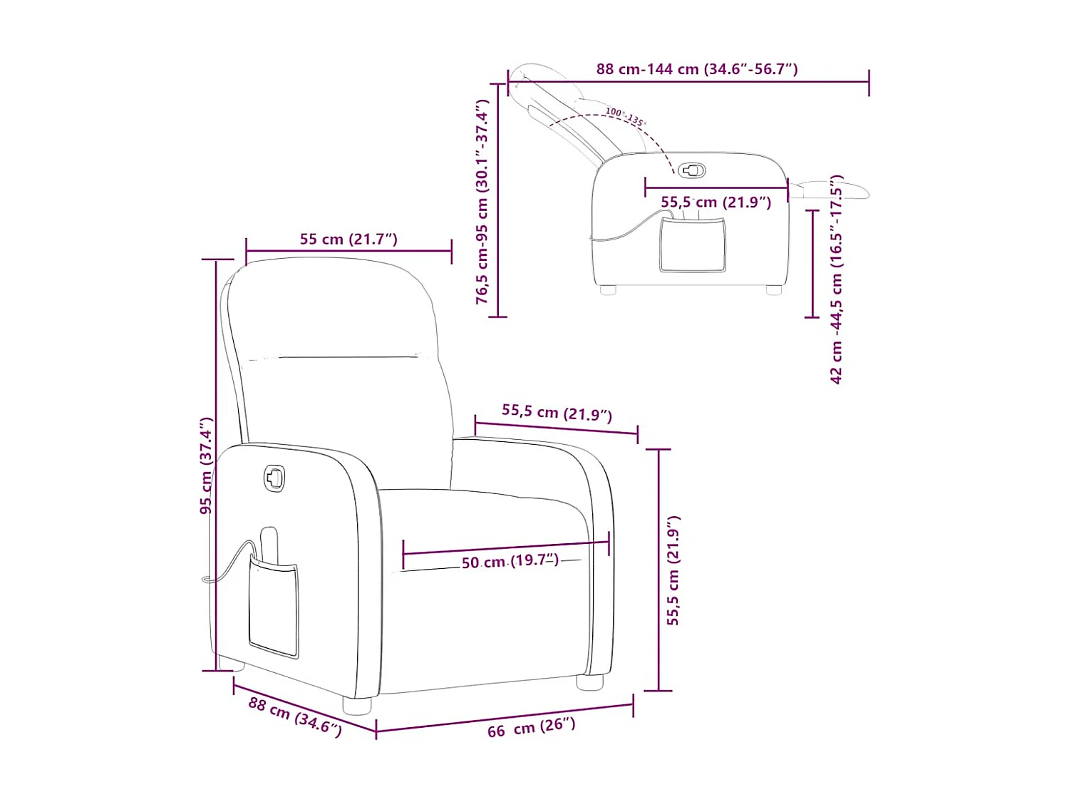 Fauteuil de massage inclinable Noir Tissu