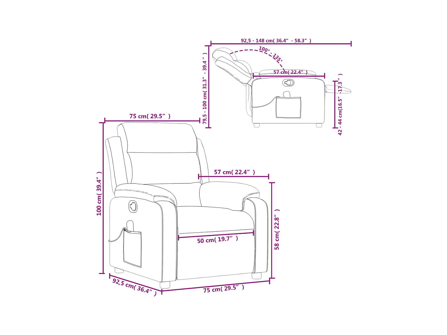 Sillón de masaje reclinable de terciopelo azul