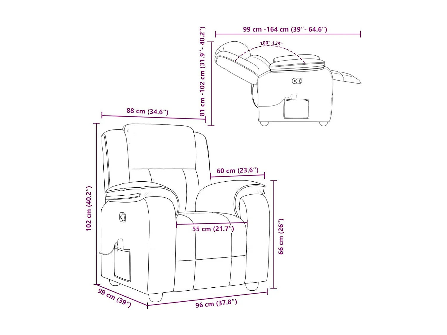 Fauteuil de massage inclinable Gris clair Tissu