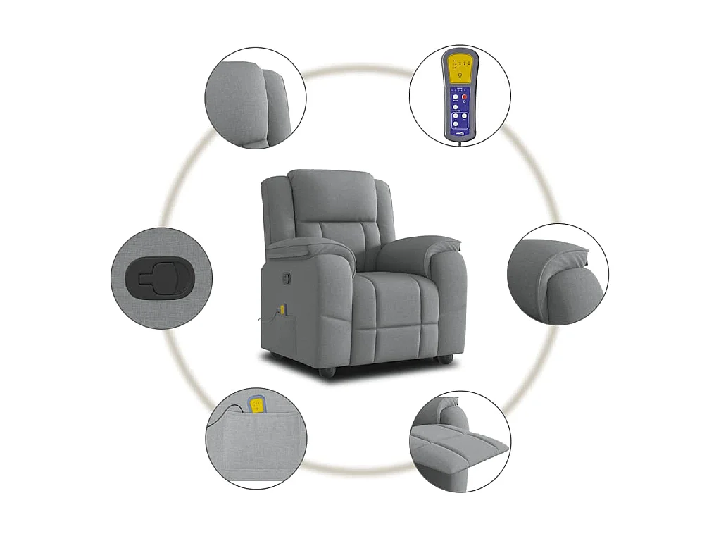 Fauteuil de massage inclinable Gris clair Tissu