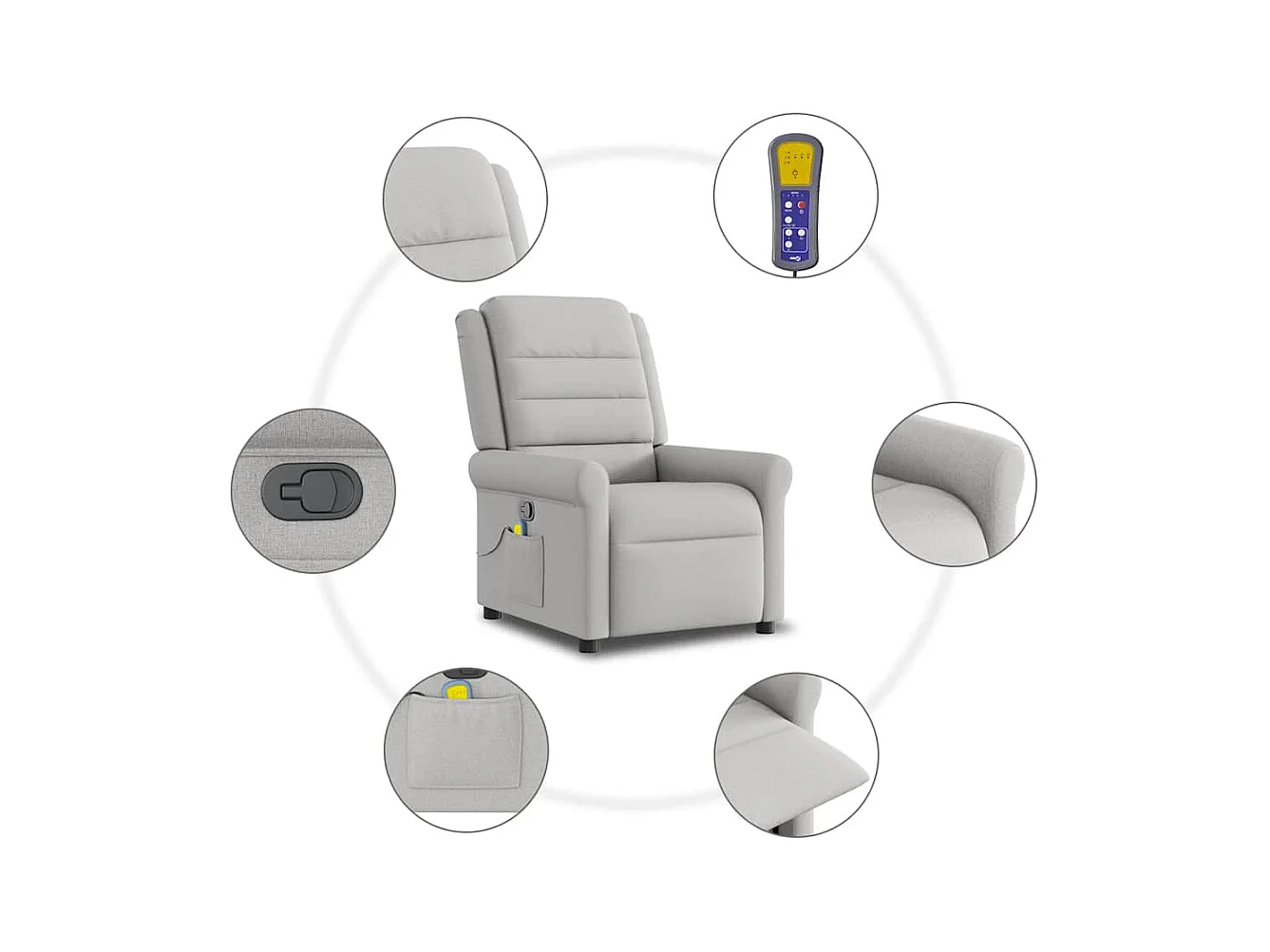 Poltrona Massaggiante Reclinabile Grigio Nuvola in Tessuto