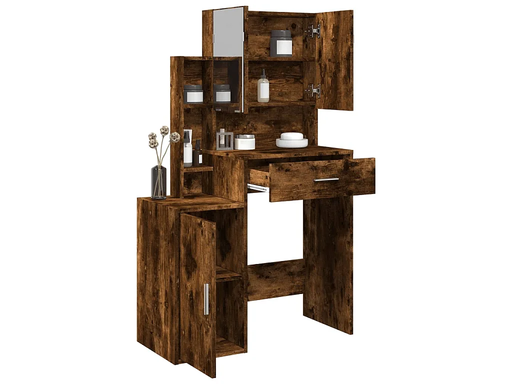 Coiffeuse avec armoire chêne fumé 80x35x132 cm