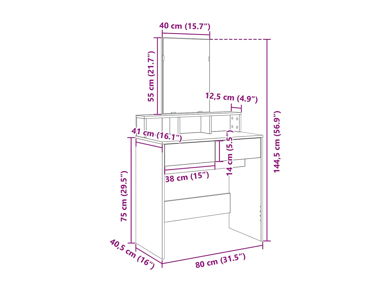 Kaptafel met spiegel 80x41x144,5 cm betongrijs