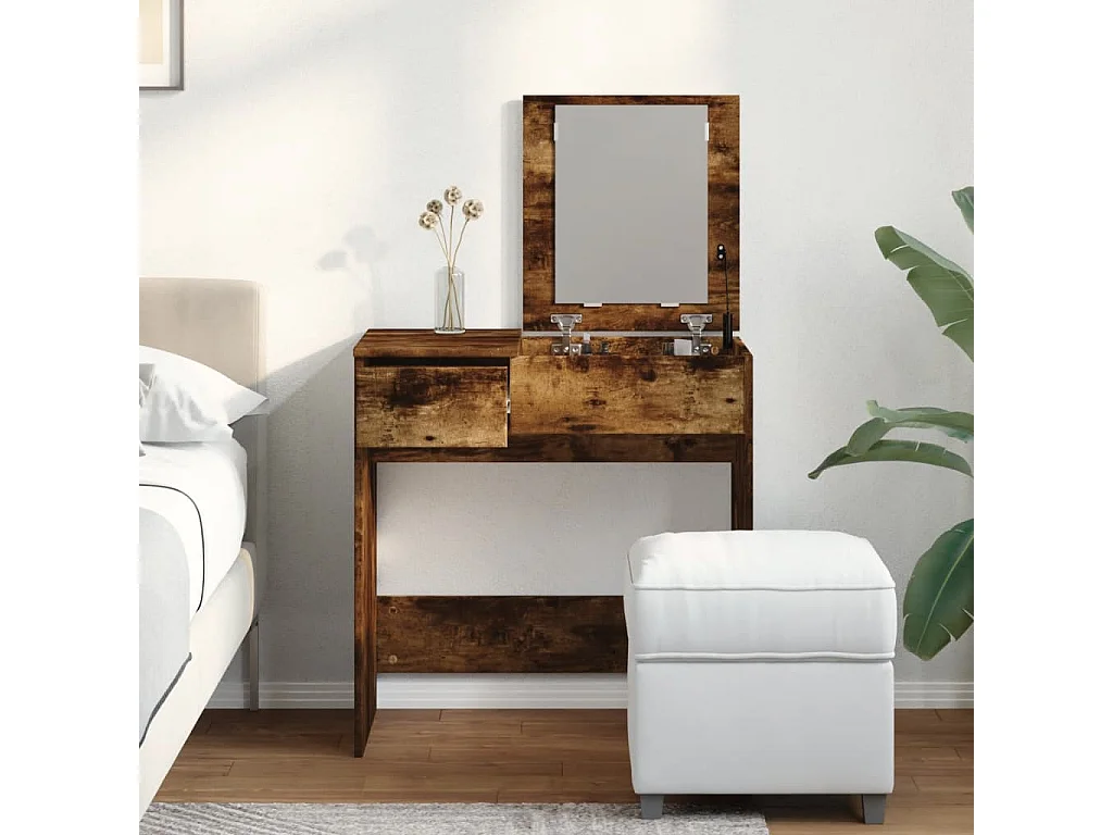 Coiffeuse avec miroir chêne fumé 73x46,5x120 cm