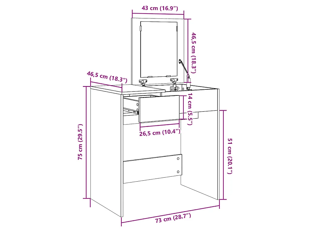 Kaptafel met spiegel 73x46,5x120 cm bruin eikenkleurig