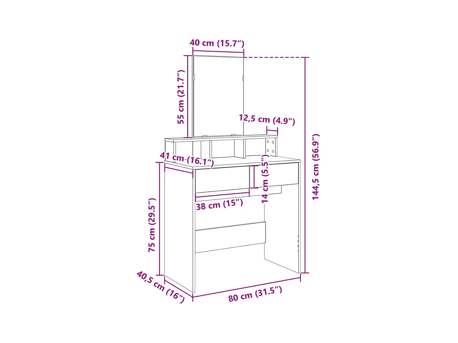 Toeletta con Specchio Grigio Sonoma 80x41x144,5 cm
